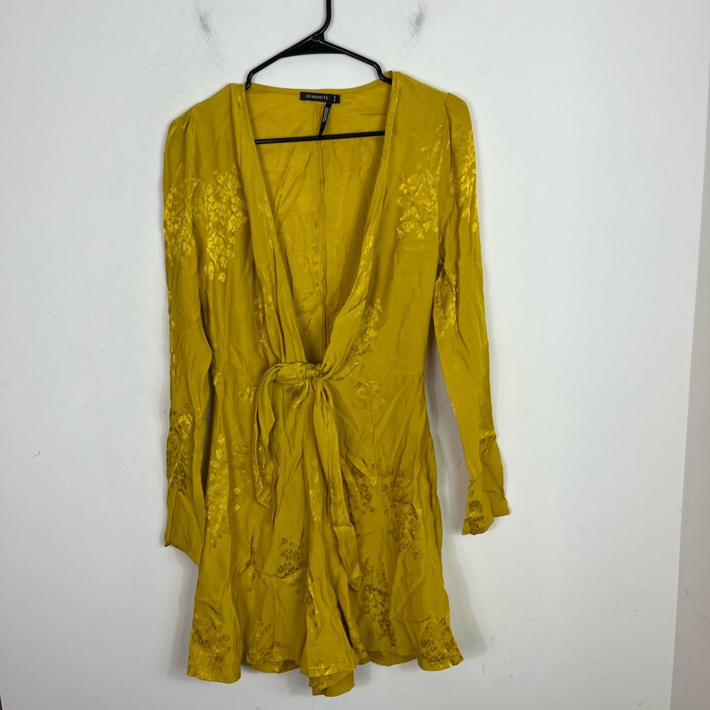 Dynamite Sateen Mustard Yellow Long Sleeve Romper Sz XS